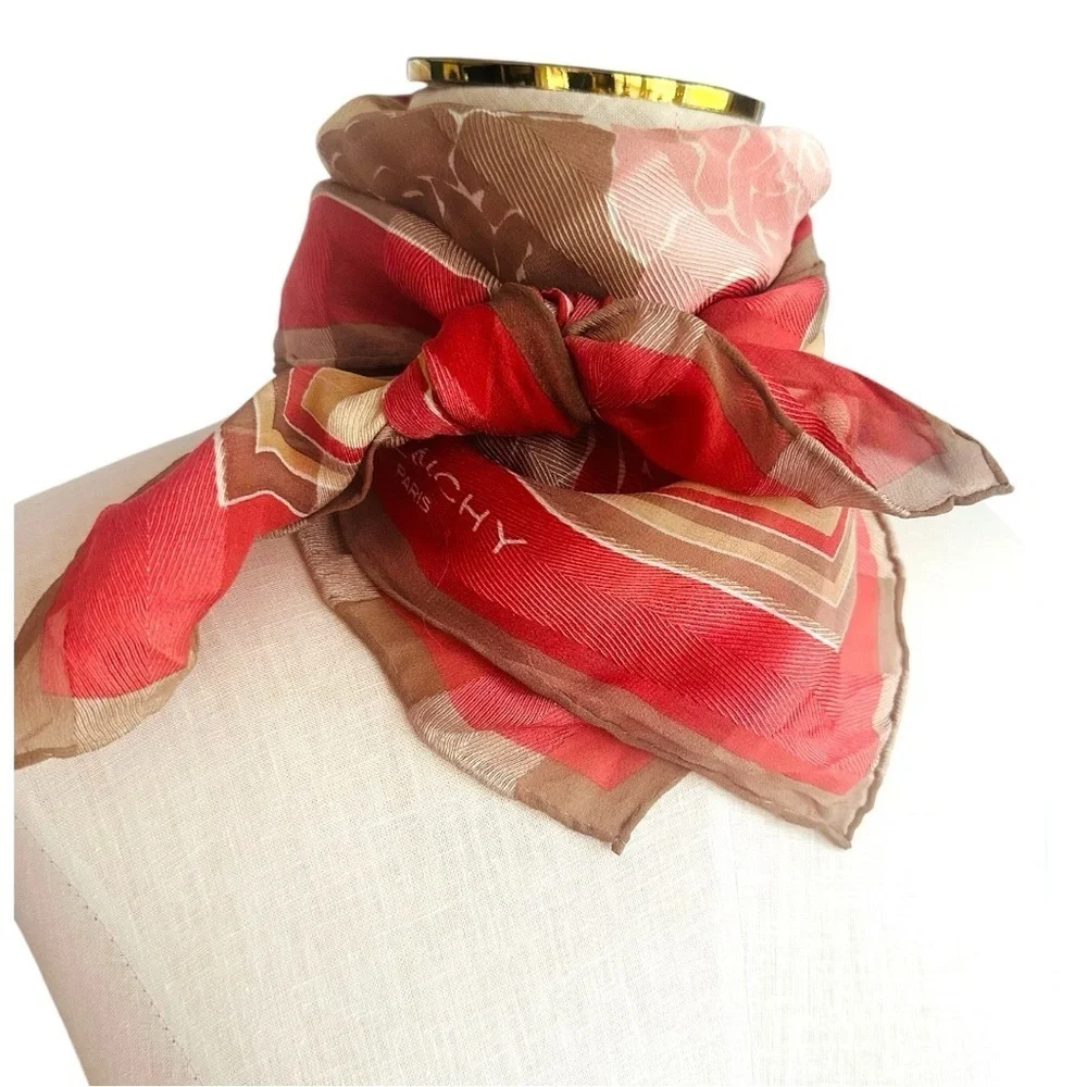 GIVENCHY Beautiful Rose, Pink and Beige Rose Flower Pattern 100% Silk Scarf
